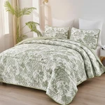 Luxurious King Size Botanical Quilt Set - Soft Microfiber, All Season Comfort. Fixed Price $73.88.
