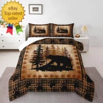 Bear Print Comforter Set Queen Size,wild Animal Hunt Pine Trees Retro Bedding. Fixed Price $25.99.