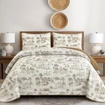 Khaki Quilt Set Queen Size, Toile Farmhouse Bedspreads, 3 Pieces Rustic Villa.... Fixed Price $41.93.