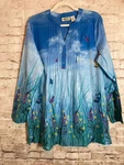 Collections Etc. Popover Top Womens Large Blue Garden Print Butterflies Floral. Fixed Price $7.50.