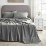 Cotton Linen Blend Solid Deep Pocket Breathable Lightweight Bed Sheet Set. Fixed Price $168.30.