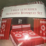 7 Piece Prewashed Quilted Bedspread Set Red White Geometric Modern Luxury. Fixed Price $50.89.