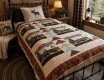 Handmade Wildlife Patchwork Quilt Twin 80X56 Rustic Cabin Lodge Bear Moose. Fixed Price $129.99.