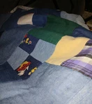 Handmade Denim Rag Quilt, Reversible, Beautiful Backing, X 182 Inch, Heavy. Fixed Price $400.00.