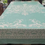 Superior King Bedspread 100" X 110" Teal Ivory Filigree Medallion Design Cotton. Fixed Price $38.00.