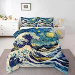 Kids Japanese Wave Comforter Set Size Ocean Bedding Full Deep Blue. Fixed Price $31.63.