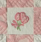 Set Of 9 "pink Tulips" Feature" Vintage Chenille Bedspread 6" Quilt Squares. Fixed Price $12.50.