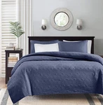Quebec Dusty Pale Navy 3-PIECE Quilted King Coverlet Set For Cal. Fixed Price $99.99.