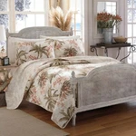 Quilt Set Queen Green Beige Tropical Palm Tree Flower Cotton Reversible Bedding. Fixed Price $125.77.