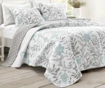 Lush D Cor Aprile Blue/gray King Quilt Set Botanical Reversible Polyester. Fixed Price $38.00.