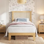 Twin Size Rattan Bed Frame And Natural Headboard,led Lights,no Box Spring Needed. Fixed Price $158.39.