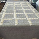 Vtg Smith & Johnson Cotton Patchwork Quilt Queen Gray Green Geometric Reversible. Fixed Price $92.00.