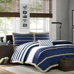 New! Cozy Blue Tan Navy Khaki White Nautical Boat Beach Stripe Comforter Set. Fixed Price $126.32.