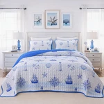 Heymybed Coastal Nautical Quilt Set King Size Beach Coverlet Blue Watchtower. Fixed Price $71.25.