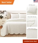 Luxurious 100% Cotton Reversible Quilt Set Ivory King Size, All-season Comfort. Fixed Price $179.99.
