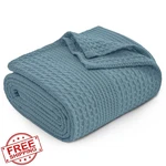 Phf Waffle Weave Blanket Queen 90"X90", Stormy Blue Breathable Thin. Fixed Price $53.99.