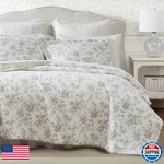 Laura Ashley - King Quilt Set Reversible Floral Cotton Bedding Matching Shams. Fixed Price $213.09.