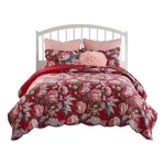 Benjara Milz 2PC Twin Size Quilt Set- Cotton- Polyester- Garnet Red Florals. Fixed Price $100.17.