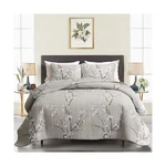 Uozzi Bedding 3 Piece Reversible Quilt Set Gray Branch Queen Full Size 88X88 .... Fixed Price $54.57.