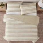 Orchard Road Heathered Stripe 3 -pcs King Quilted Coverlet Set Color Tan New. Fixed Price $65.00.