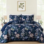 Wongs Bedding Quilt Set Queen Size, Navy Blue Botanical Bedspread Beddi.... Fixed Price $61.95.