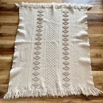 Vtg Afghan Bobble Diamonds Hand-knit Wool Throw Bed Blanket 55 X42 Beige Tassle. Fixed Price $199.99.