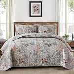 Wongs Bedding Floral Quilt Set King Grey Microfiber 3-PIECE Bedspread All-season. Fixed Price $70.91.