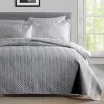 Boryard King Quilt Set Grey Zigzag - Lightweight, Reversible Coverlet & Shams. Fixed Price $15.99.