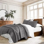 Horimote Home 100% Cotton Quilt Set King Size, Dark Grey Pre-washed 3-PIECE. Fixed Price $103.03.