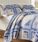 Farmhouse Log Cabin Blue 3PC King / Cal Quilt Set : Cozy Cottage Flowers Plaid. Fixed Price $109.45.