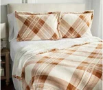 Berkshire Plaid Velvet Soft Bonded Dobby Coverlet Set W/ 2 Shams - King Chestnut. Fixed Price $65.00.