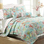 Beautiful Chic Tropical Blue Teal Aqua Coral Beach Green Leaf Bohemian Quilt Set. Fixed Price $116.32.