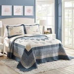 Modern Heirloom Blue Floral Embroidered Quilted Bedspread - Lightweight. Fixed Price $195.96.