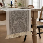 Qgenuine Linen-like Farmhouse Rustic Polyester Table Runner Tassel Edges For Kit. Fixed Price $28.50.