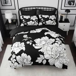Black White Floral Comforter Set Queen Size, Modern Botanical Bedding Fr. Fixed Price $89.99.