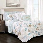 Coastal Quilt Set Blue Taupe Decorative 7 Piece Queen Comforter Pillow Sham. Fixed Price $127.51.