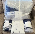 Pottery Barn Kids Patchwork Shark Full/queen Quilt, Euro Shams, Anchor Sheet Set. Fixed Price $349.95.