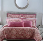 Nicole Miller Home King Reversible Quilted Set Pink Orange Floral Cotton. Fixed Price $155.00.