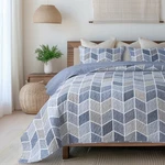 Slpr Blue And Gray Chevron Heather Quilt Set - King Size With 2 Shams, Elegant. Fixed Price $101.36.