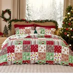 Bedsure Christmas Quilt Queen Set +2 Pillow Shams Reversible Tree Candy Snowmen. Fixed Price $44.99.