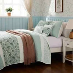 Beautiful Shabby Chic Cottage Light Blue White Lace Grey Country Soft Quilt Set. Fixed Price $168.32.