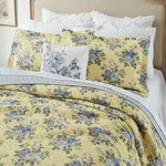 New! Cozy Cottage Yellow Purple Lavender Lilac Green Leaf Blue Rose Quilt Set. Fixed Price $156.32.