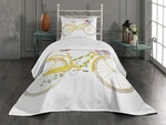 Vintage Coverlet, Watercolor Style Effect Bicycle With Leaves And Flowers/basket. Fixed Price $34.99.
