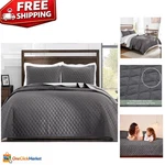 Modern Grey King Quilt Set With Pillow Shams All-season Lightweight Comfort. Fixed Price $37.79.