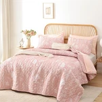 Janzaa Quilts Queen Size Pink Botanical With Floral Pattern Microfiber. Fixed Price $36.05.
