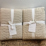 Pottery Barn Pick-stitch Handcrafted Cotton/linen Quilted Sham Set (2) King Flax. Fixed Price $110.00.