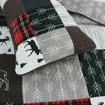 Cozy Lodge Log Cabin Grey Red Brown Plaid Bear Pine Tree Deer Moose Quilt Set. Fixed Price $126.32.