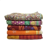 Gdonline Indian Kantha Quilts Cotton Bed Cover Throw Old Saree Made Assorted .... Fixed Price $22.41.