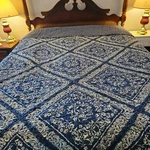 Bean Quilt Comforter Full Queen Indigo Blue Ruffle Cotton Reversible Nwt. Fixed Price $230.00.