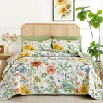 Yiran Floral King Quilt Bedding Set, Sage Green Sunflower Colorful Bedspreads, 3. Fixed Price $76.13.